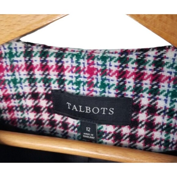 Talbots Blazer Red Green Wool Blend Houndstooth Plaid Preppy Academia Women's 12 - Picture 2 of 11